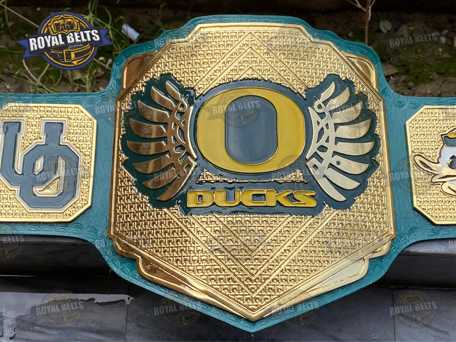Oregon Ducks NCAA Football Legacy Custom Title Belt zinc Plated - Royal Belts