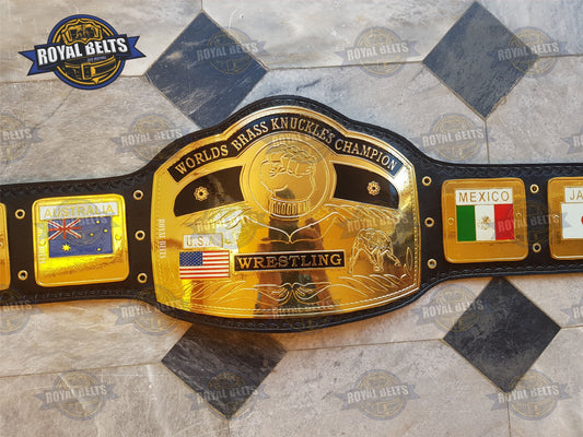 World Brass Knuckle Wrestling Championship Title Belt Brass Plated - Royal Belts
