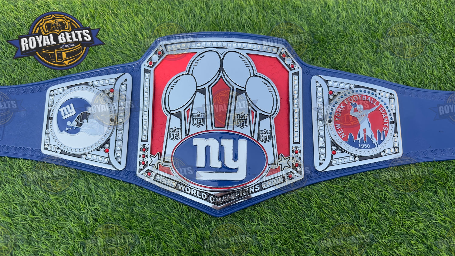 New York Football Giants Superbowl Championship Title Belt Stacked Plated - Royal Belts