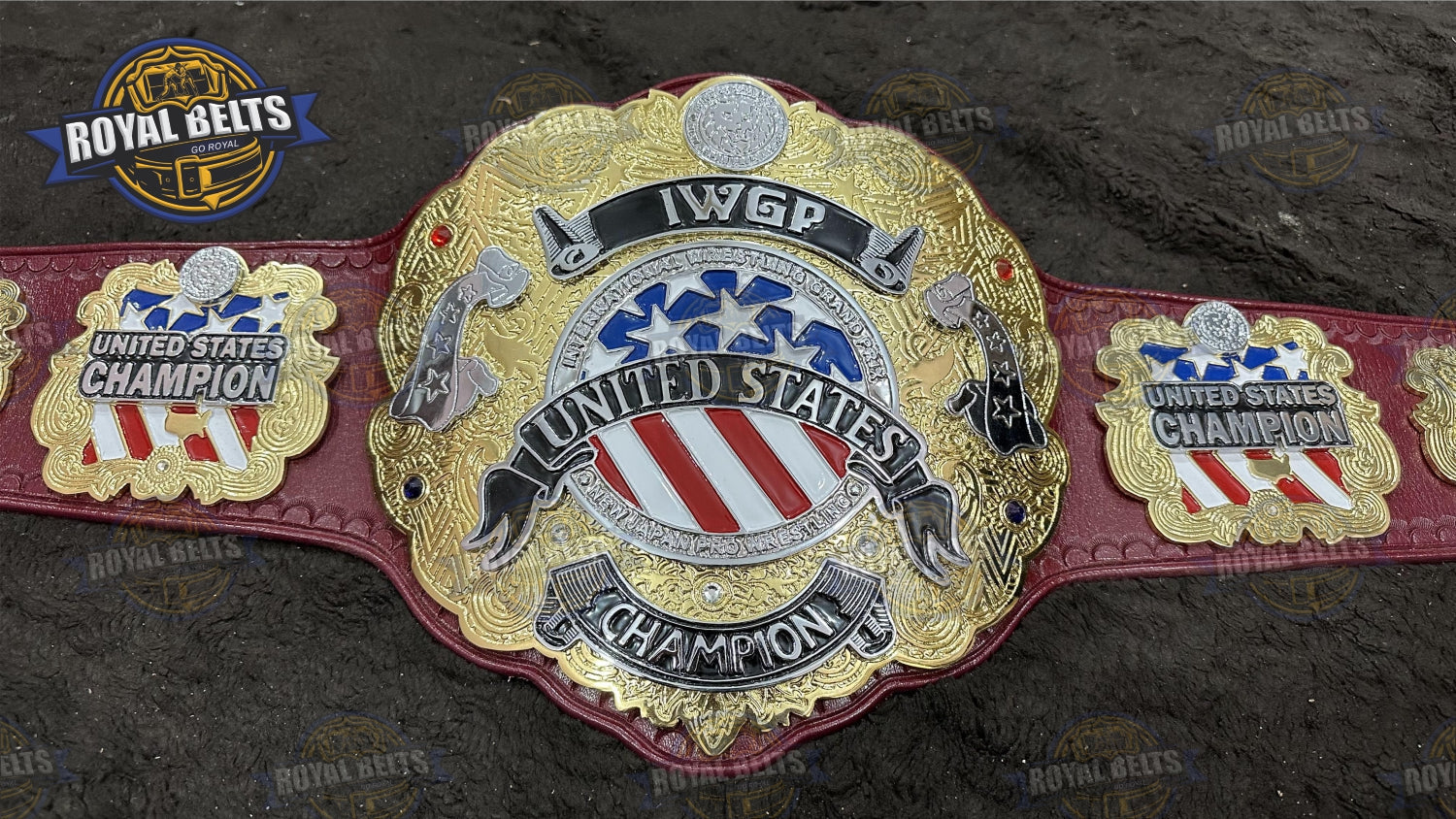 IWGP United States Wrestling Championship Title Belt Stacked Plated - Royal Belts