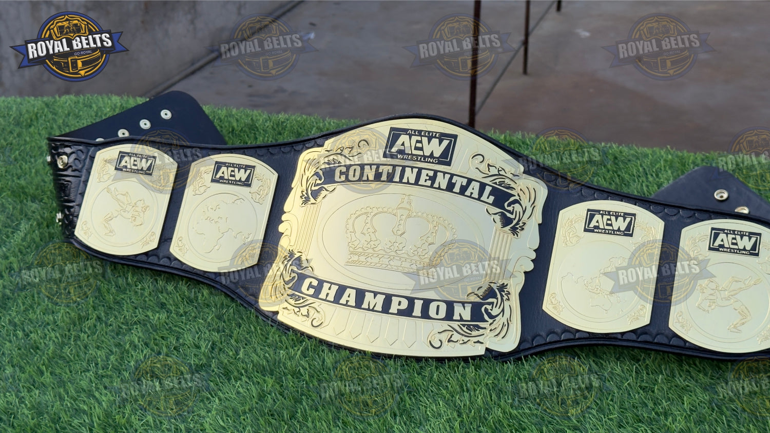 AEW Continental Championship Belt engraved metal plates, multi level stacked design