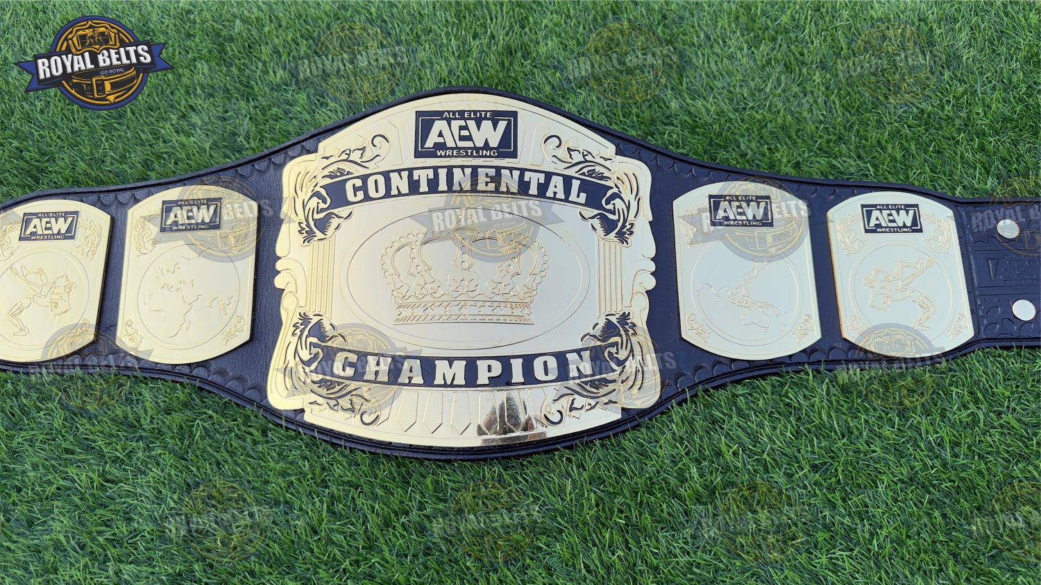 AEW Continental Wrestling Title Belt mirror polished gold finish, beveled edges, adjustable snap strap