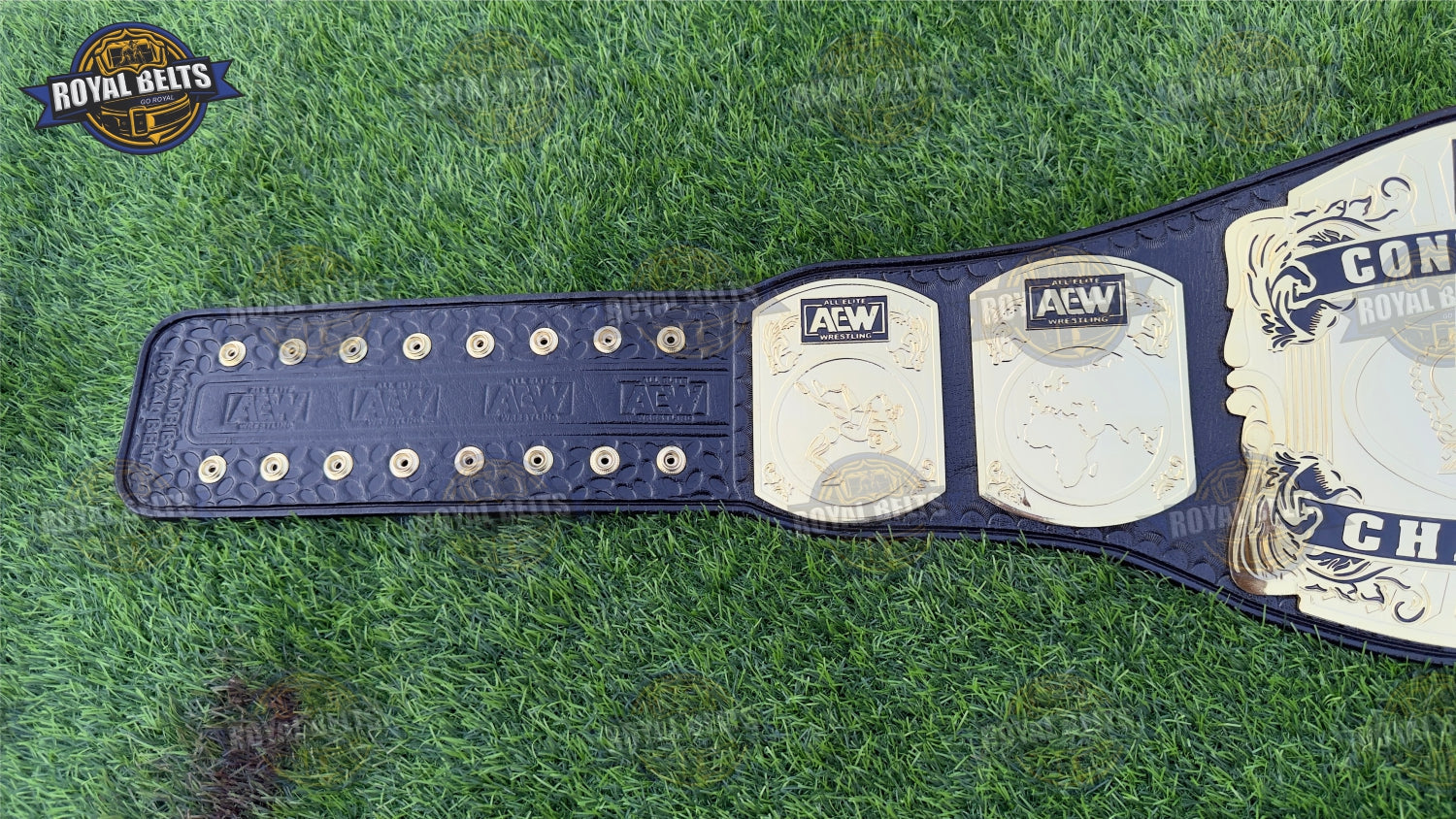 AEW Continental Wrestling Title Belt precision cut center artwork, beveled edges, durable leather strap