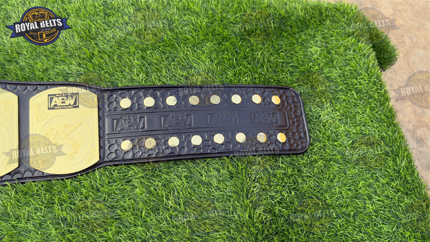 AEW Continental Title Belt bold 3D lettering, contoured edges, stitched black leather strap