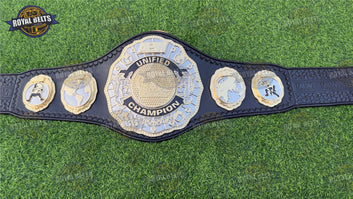 AEW Unified Championship Belt HD CNC engraved triple stacked center, polished edges, snap closure Manufacture by Royal Belts