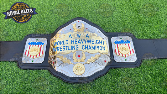 AWA Inmate Title Belt Stacked Plated heavyweight wrestling replica adult size Made by Royal Belts