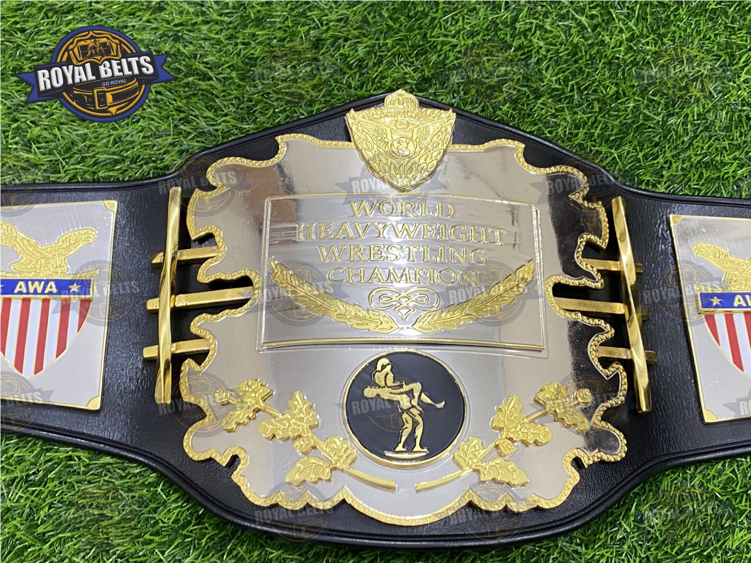 AWA World Title Belt Zinc Plated classic AWA world heavyweight championship design Made by Royal Belts