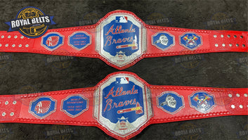 Atlanta Braves World Series Title Belt raised 3D logo, layered side plates, stitched leather backing Made by Royal Belts