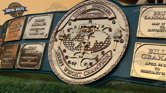 Big Green Wrestling Championship Title Belt HD CNC 3D stacked plates, polished gold tone, green leather strap Made by Royal Belts