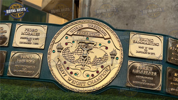 Big Green Wrestling Title Belt HD CNC engraved 3D stacked center plate with beveled edges Made by Royal Belts