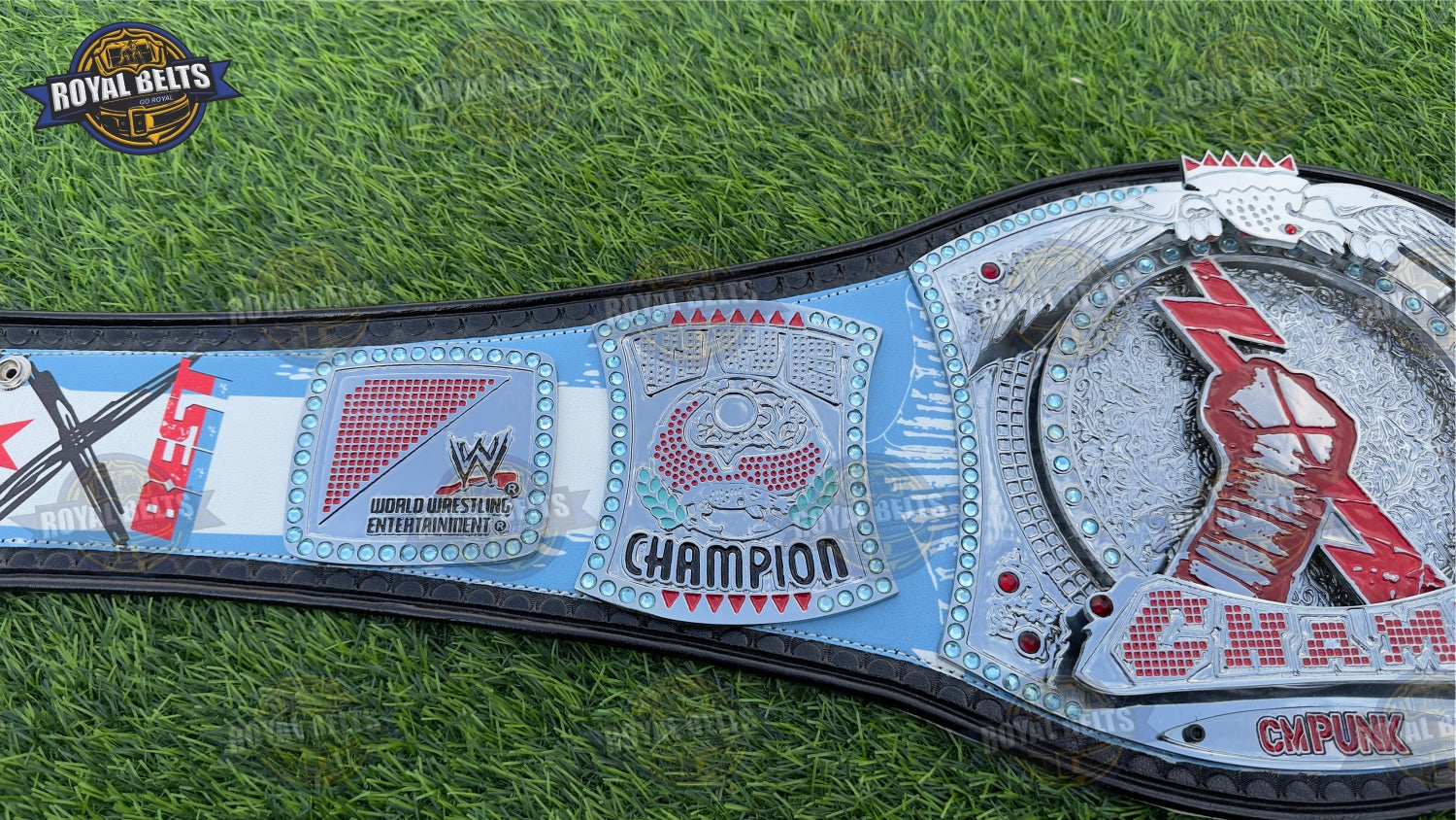 CM Punk Spinner Championship Belt with premium chrome finish , black stitched leather