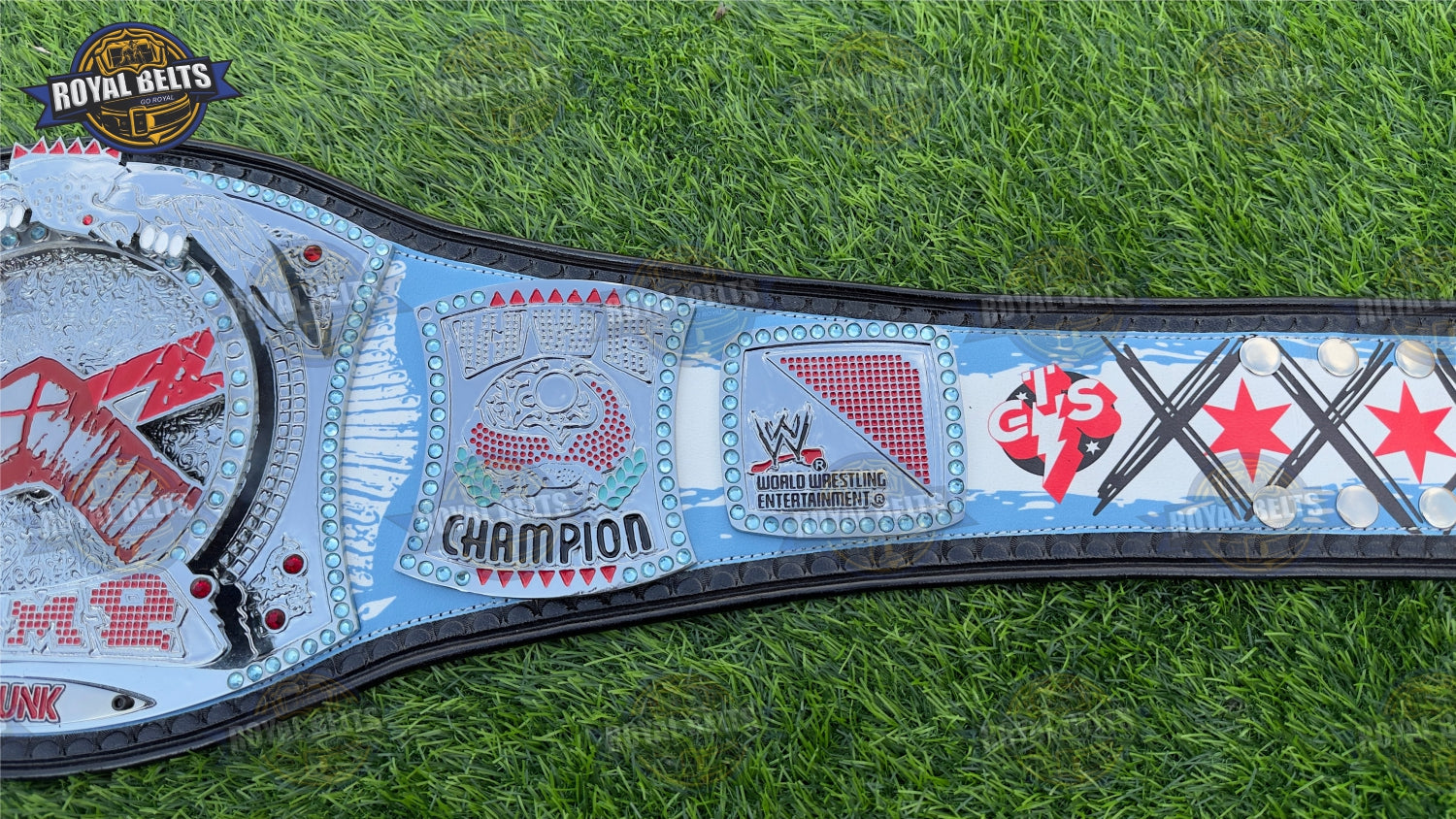 CM Punk Spinner Wrestling Title Belt featuring raised spinning chrome center plate
