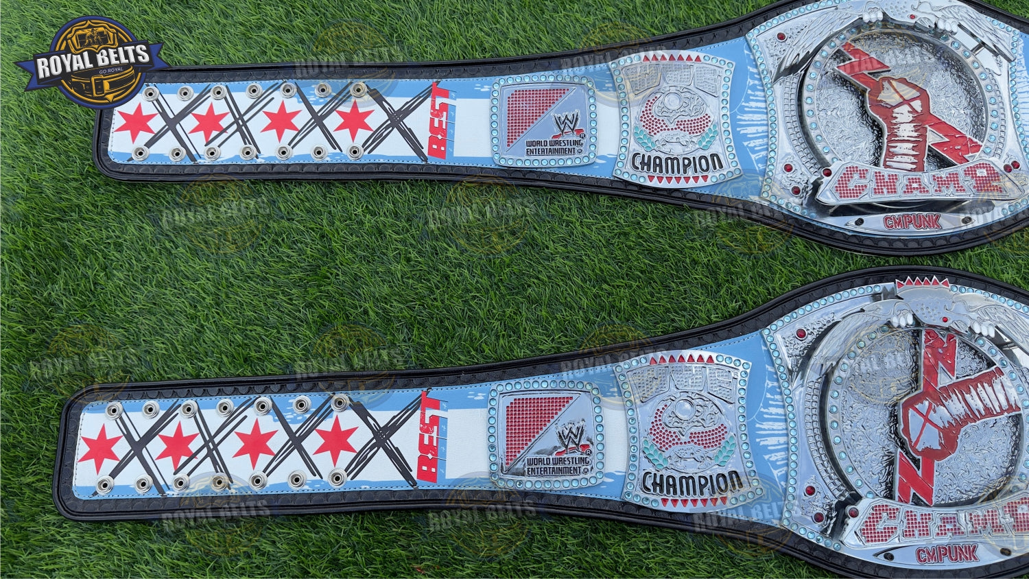 CM Punk Spinner Championship Title Belt with ornate engraving , leather backing