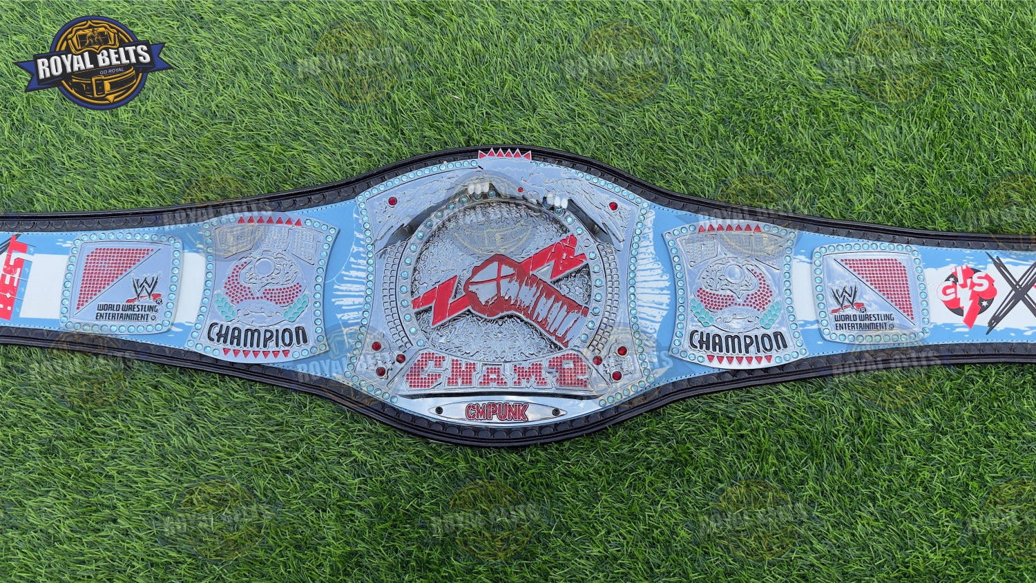 CM Punk Spinner Championship Belt featuring spinning logo and mirror polished chrome finish Designed by Royal Belts