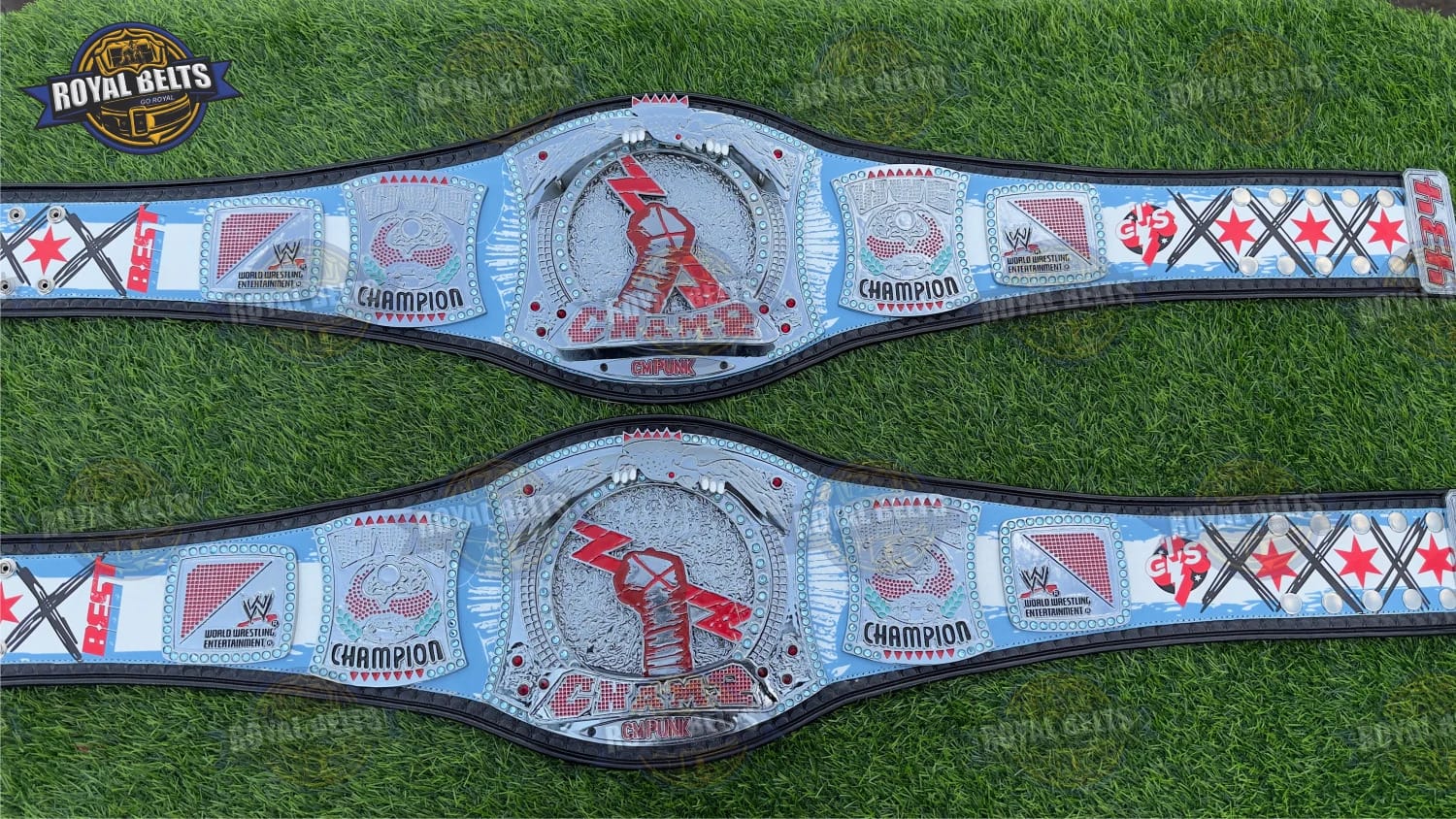 CM Punk Spinner Title Belt with engraved side plates and rotating chrome center plate