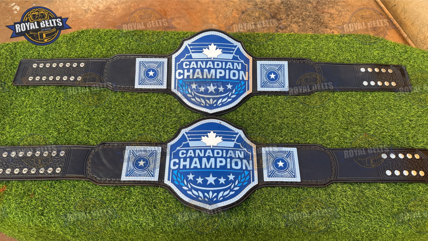 Canadian championship wrestling belt with precision cut center plate, smooth chrome tone, snap closure