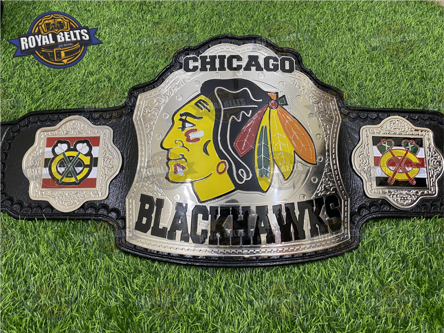 Chicago Black Hawks NHL Ice Hockey Title Belt replica for hockey fans Made by Royal Belts