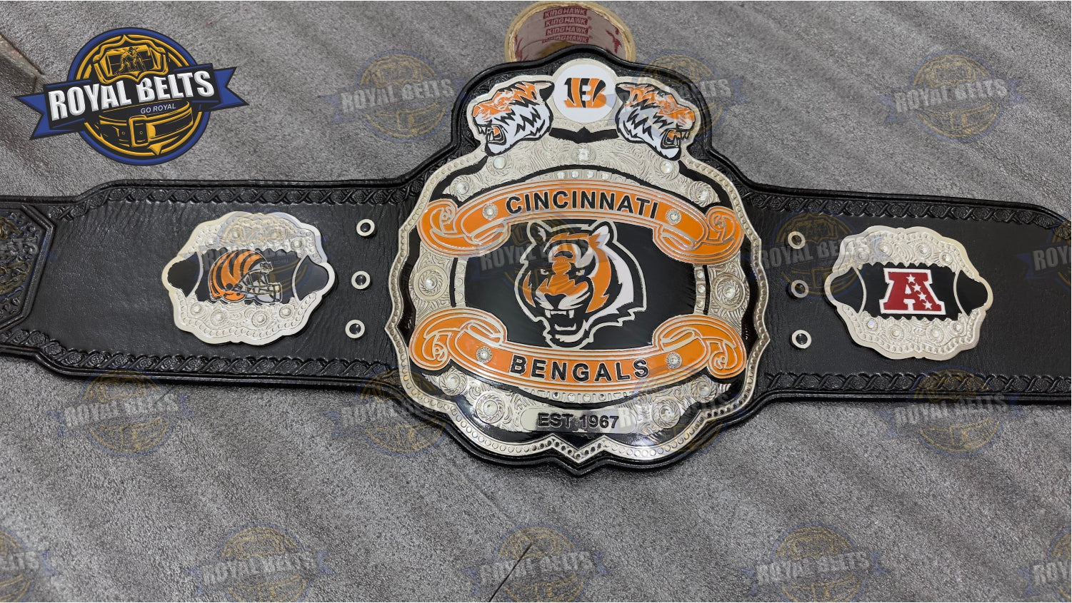 Cincinnati Bengals WWE Legacy Title Belt custom brass plated championship replica for NFL fans Designed by Royal Belts