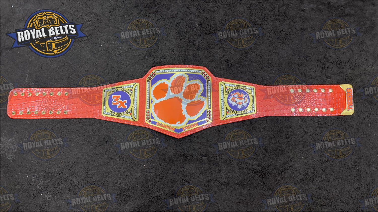 Clemson Tiger Brass Plated Title Belt national championship style replica Handmade by Royal Belts