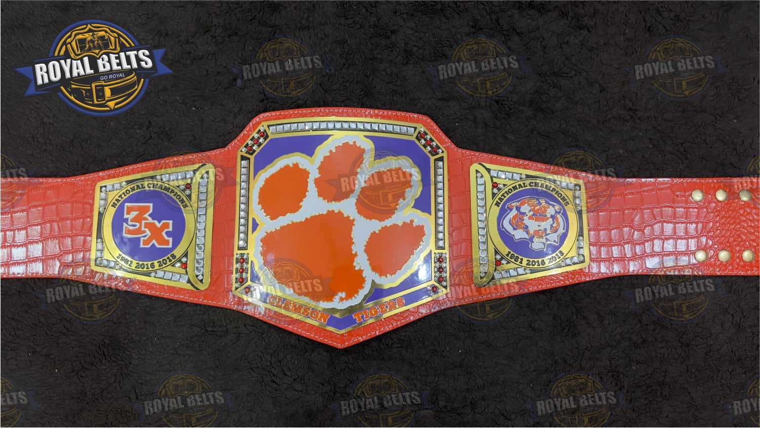 Clemson Tiger Title Belt premium fan collectible display piece Made by Royal Belts