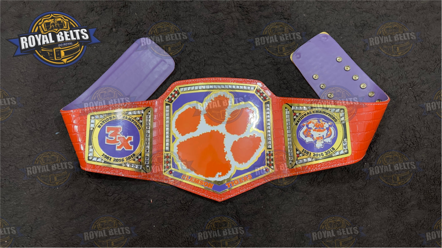Clemson Tiger Title Belt adult size championship replica Designed by Royal Belts