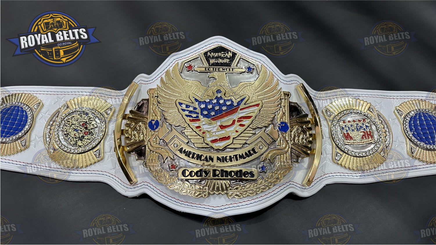 Cody Rhodes American Nightmare Title Belt zinc plated belt replica with stacked plates and detailed metal design Crafted by Royal Belts
