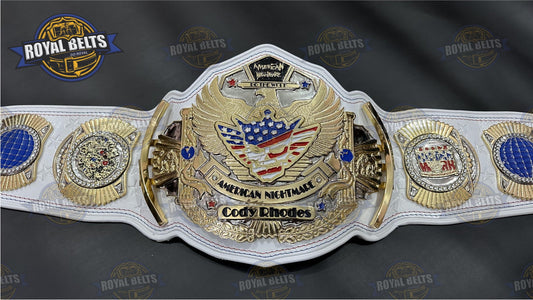 Cody Rhodes American Nightmare Title Belt zinc plated belt replica with stacked plates and detailed metal design Crafted by Royal Belts
