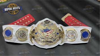 American Nightmare Cody Rhodes belt replica featuring zinc plated stacked plates and leather strap Designed by Royal Belts