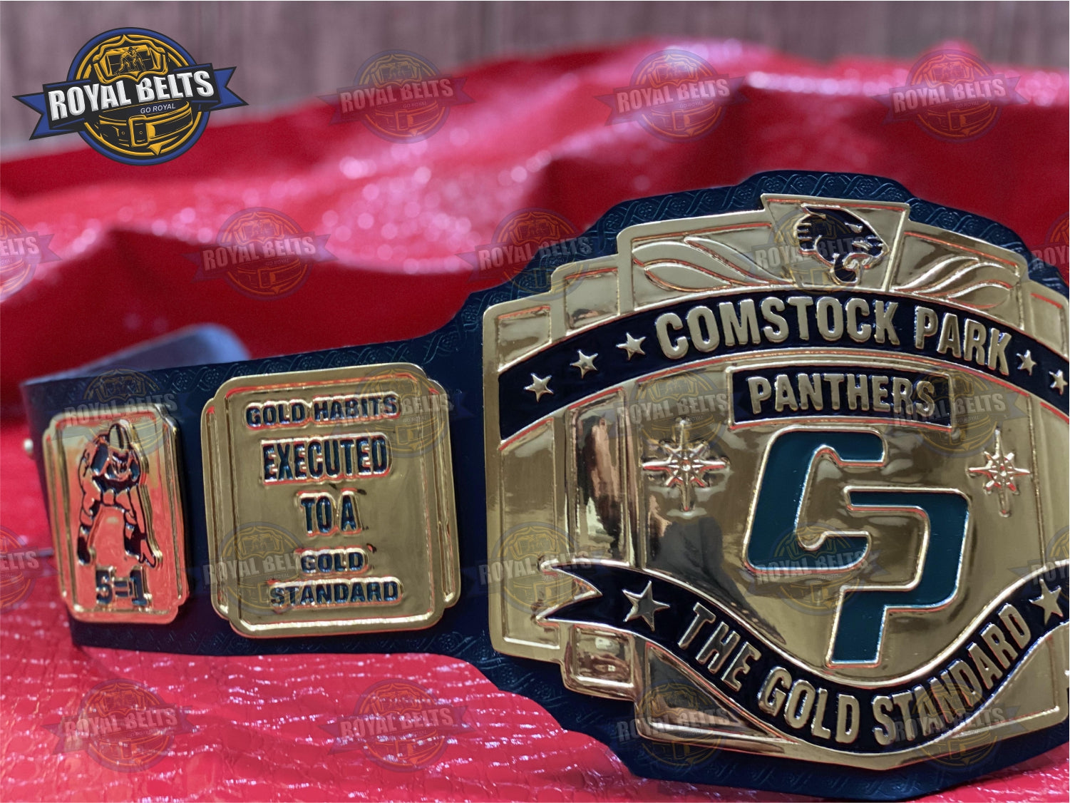 Comstock Park Panthers replica zinc plated heavyweight style title belt