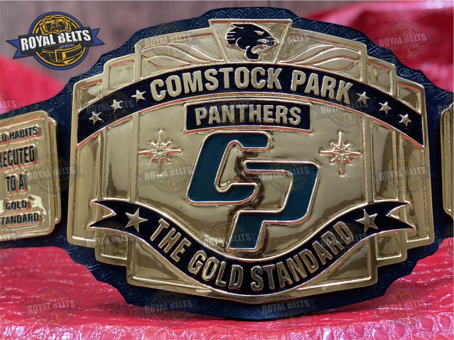 Comstock Park Panthers Title Belt custom engraved zinc plated belt