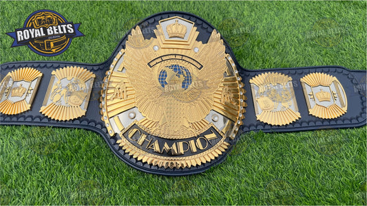 Crown Hybrid Wing Eagle HD CNC Title Belt 24K dual plated belt with stacked metal plates and premium finish Designed by Royal Belts