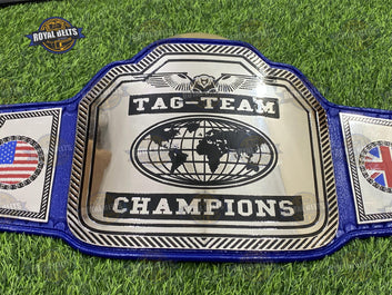 Womens Wrestling championship belt featuring raised gold center, mirror polished finish, stitched leather backing Crafted by Royal Belts