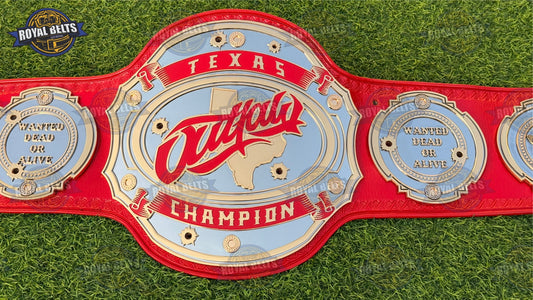 Custom Texas Championship Title Belt with polished dual plates and premium red leather strap Manufacture by Royal Belts