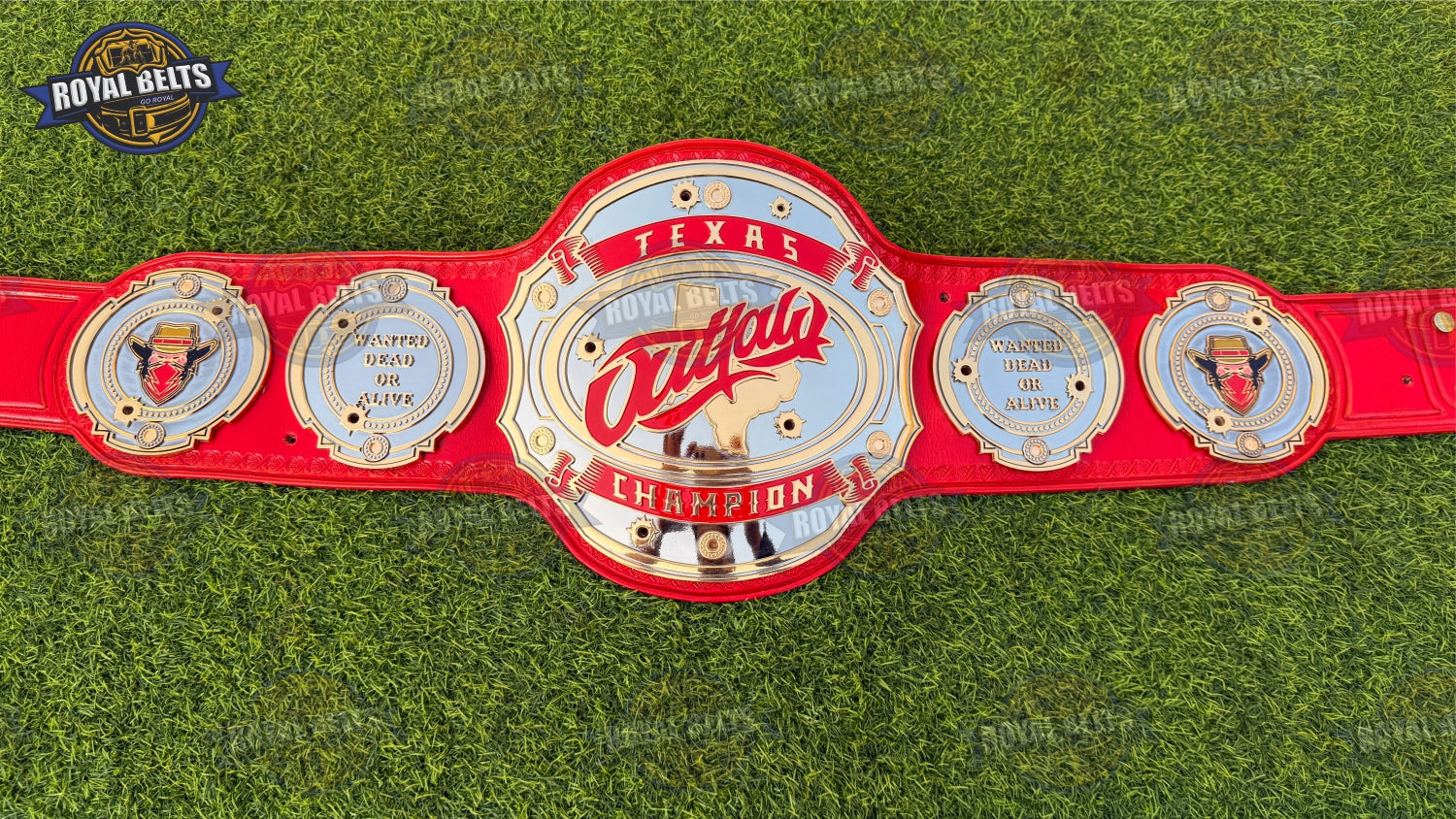 Custom Texas Championship Title Belt with engraved side plates and polished dual centerpiece
