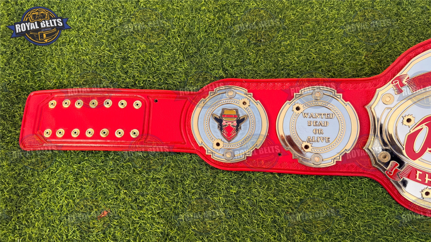 Custom Texas Championship Belt featuring high detail dual plates and stitched leather strap