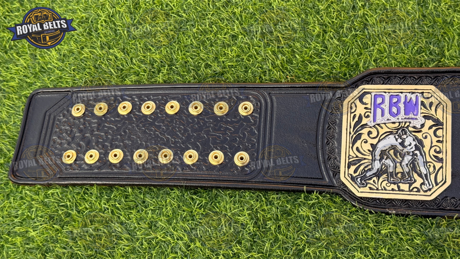 United States Wrestling Championship Title Belt premium stitched leather strap with polished gold center