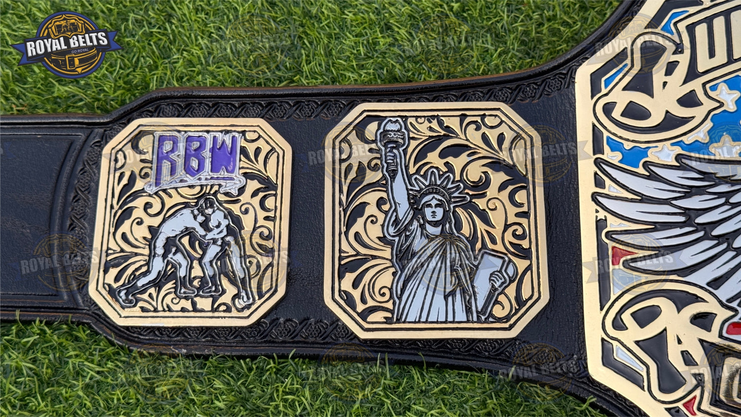 Championship Title Belt HD CNC engraved eagle with polished gold centerpiece