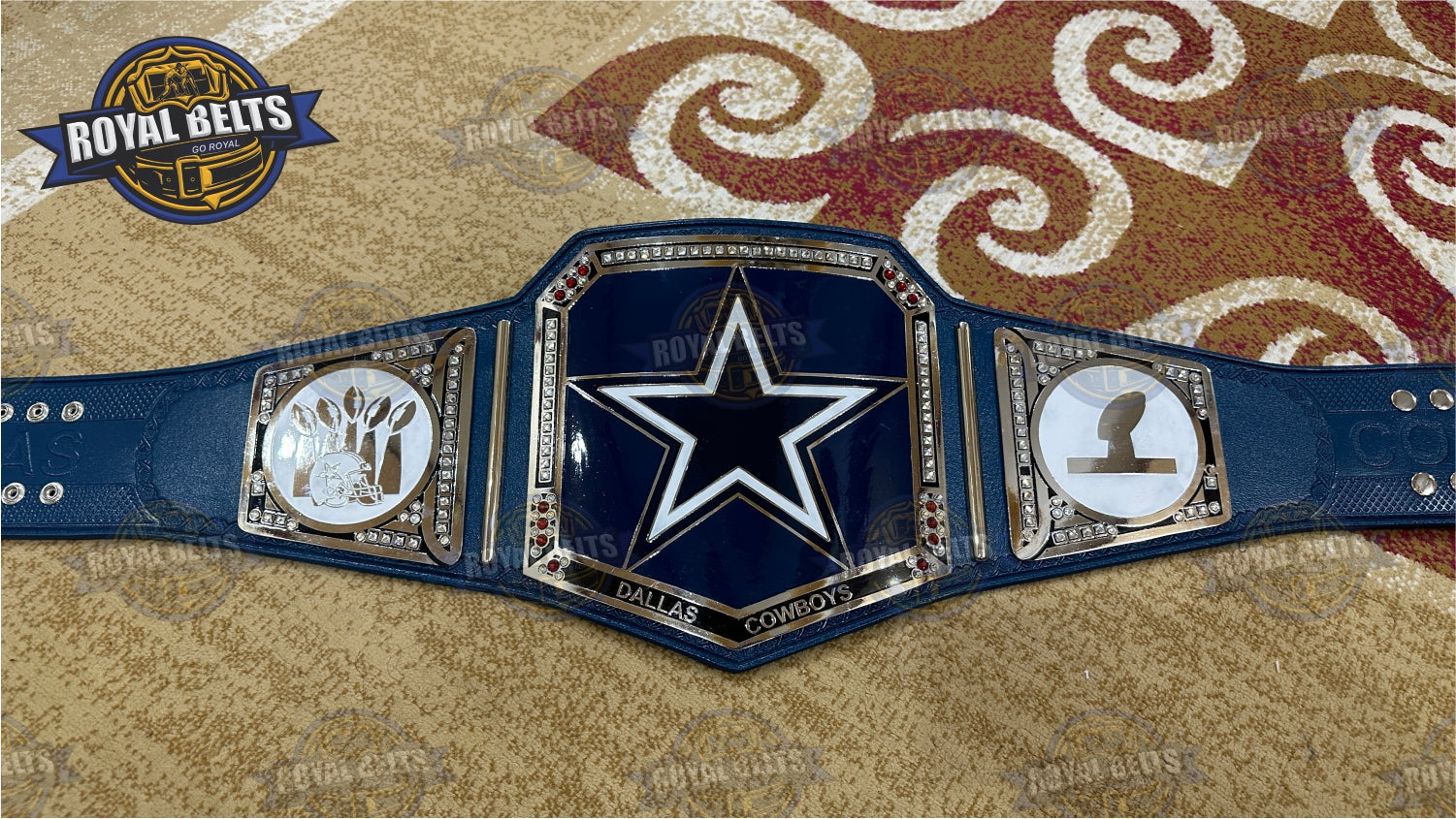 Dallas Cowboys Football NFL Title Belt brass plated belt with stacked metal plates Designed by Royal Belts