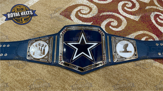 Dallas Cowboys Football NFL Title Belt brass plated belt with stacked metal plates Designed by Royal Belts