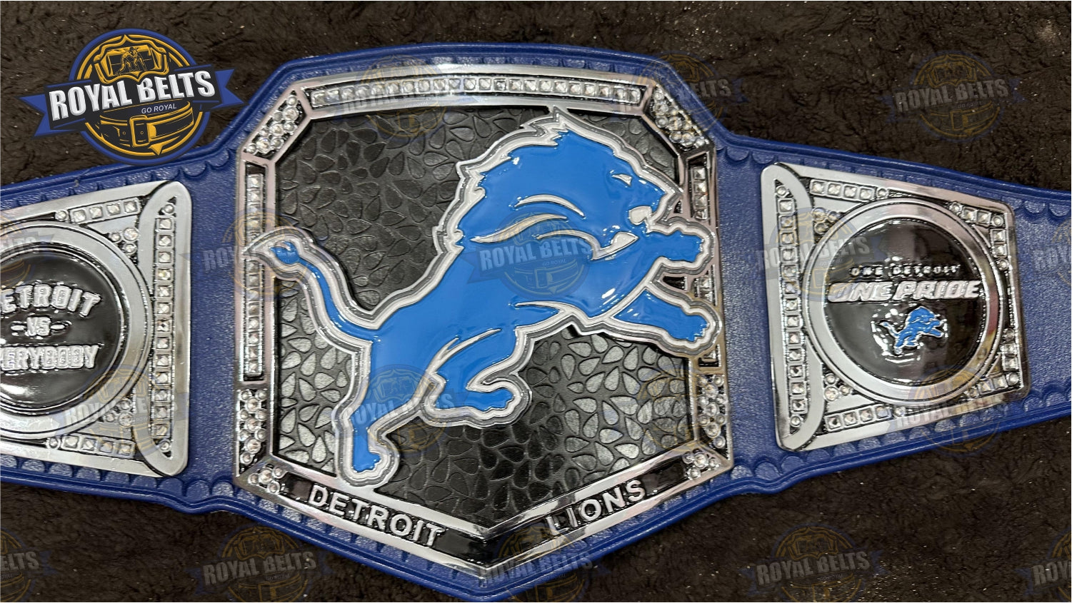 Detroit Lions Football Title Belt replica zinc plated football Made by Royal Belts
