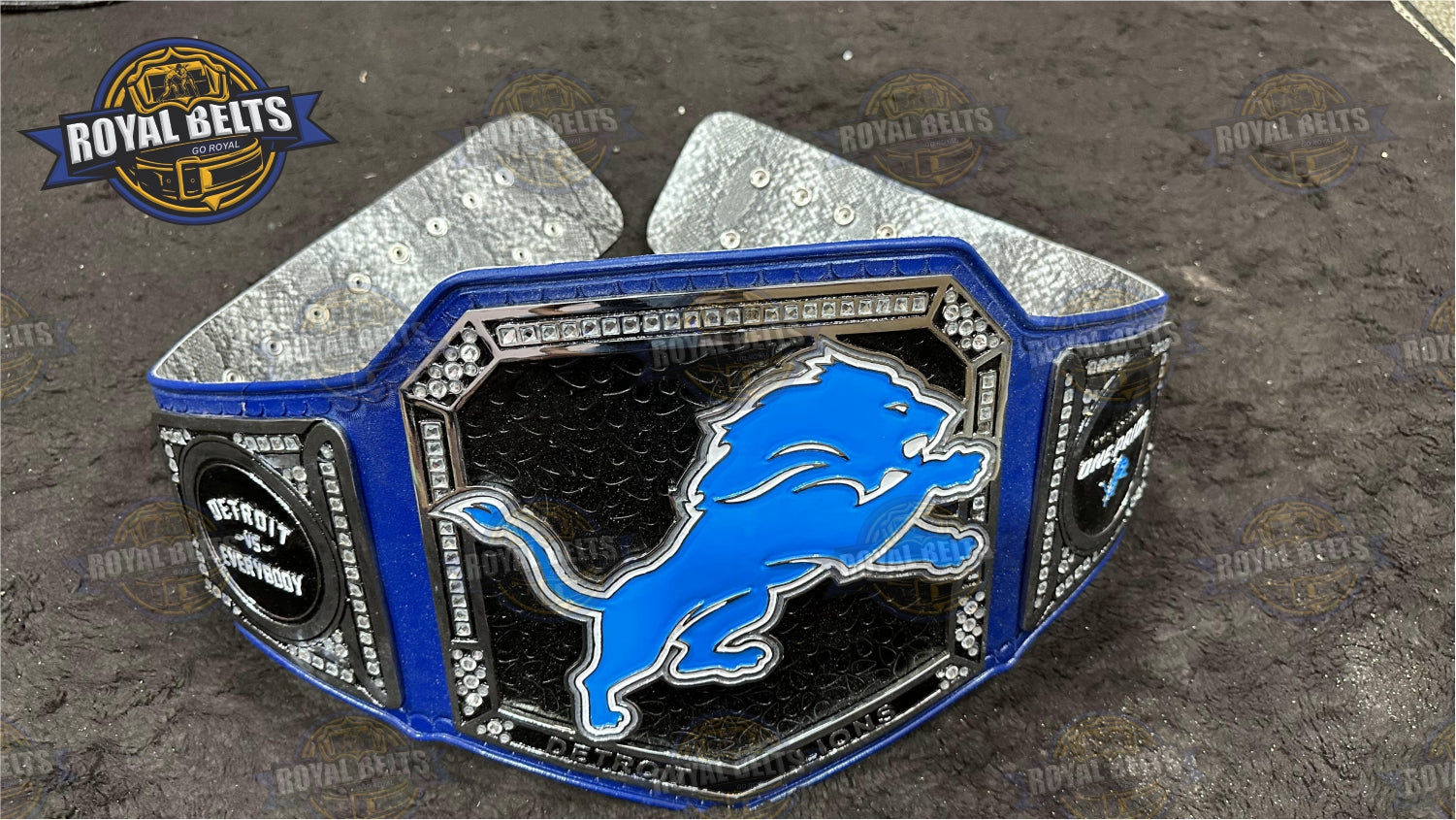 Detroit Lions Football Title Belt heavyweight style zinc plated Designed by Royal Belts