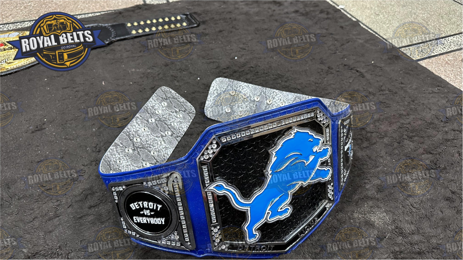 Detroit Lions Football Title Belt custom engraved zinc plated sports 