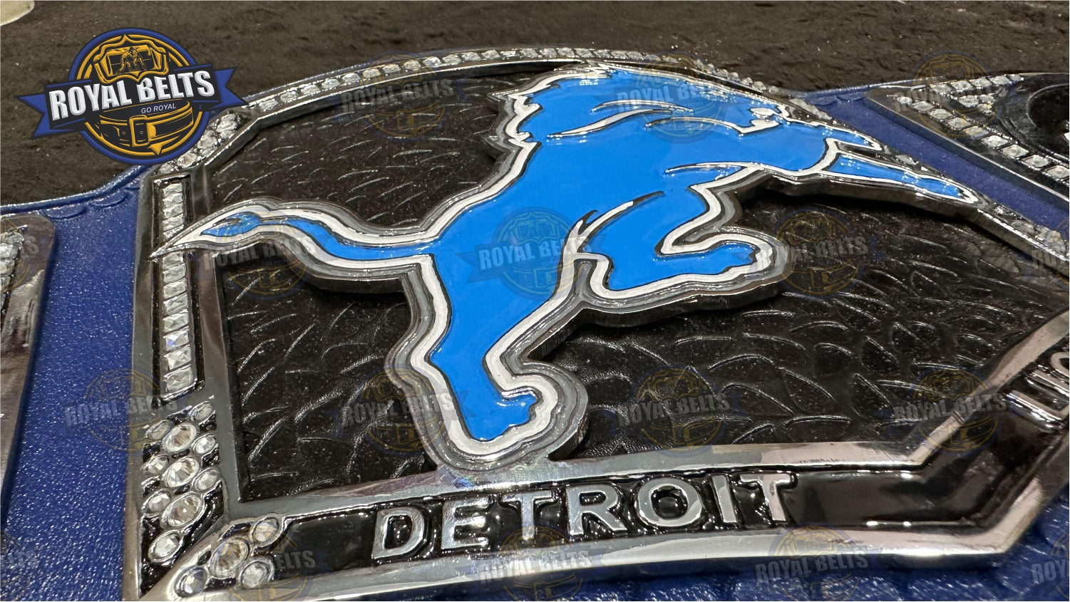 Detroit Lions Football Title Belt premium zinc plated football 