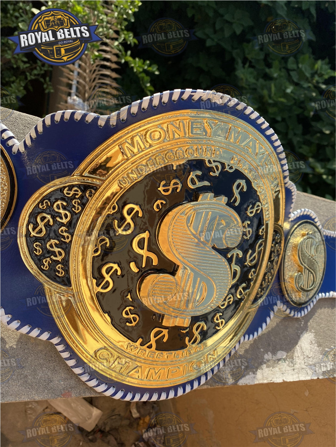 Dollar Custom Title Belt money belt replica, stacked plate belt with premium laced strap adult size Made by Royal Belts