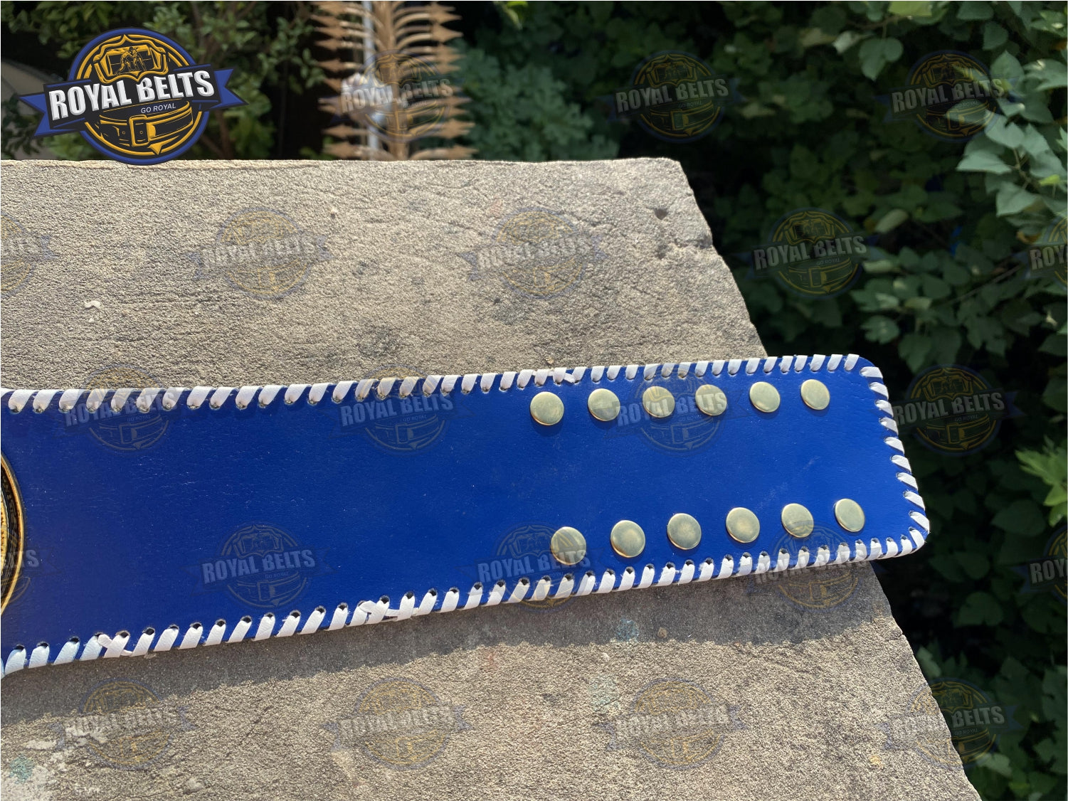 Dollar Custom Title Belt replica, stacked plated money belt with custom leather laced strap 