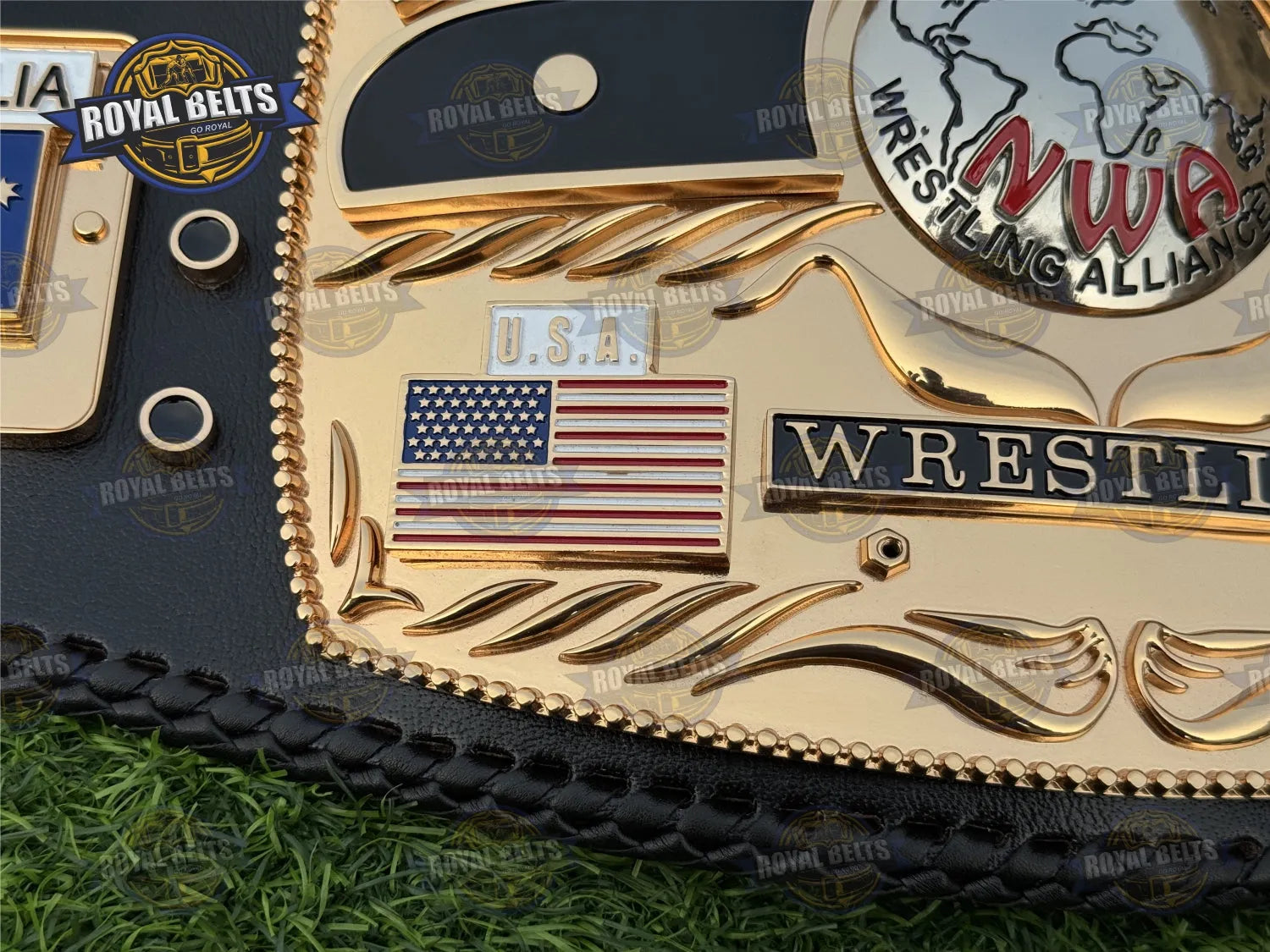 Domed Globe Ric Flair HD CNC Championship Title Belt solid metal plates with stitched leather backing and polished shine