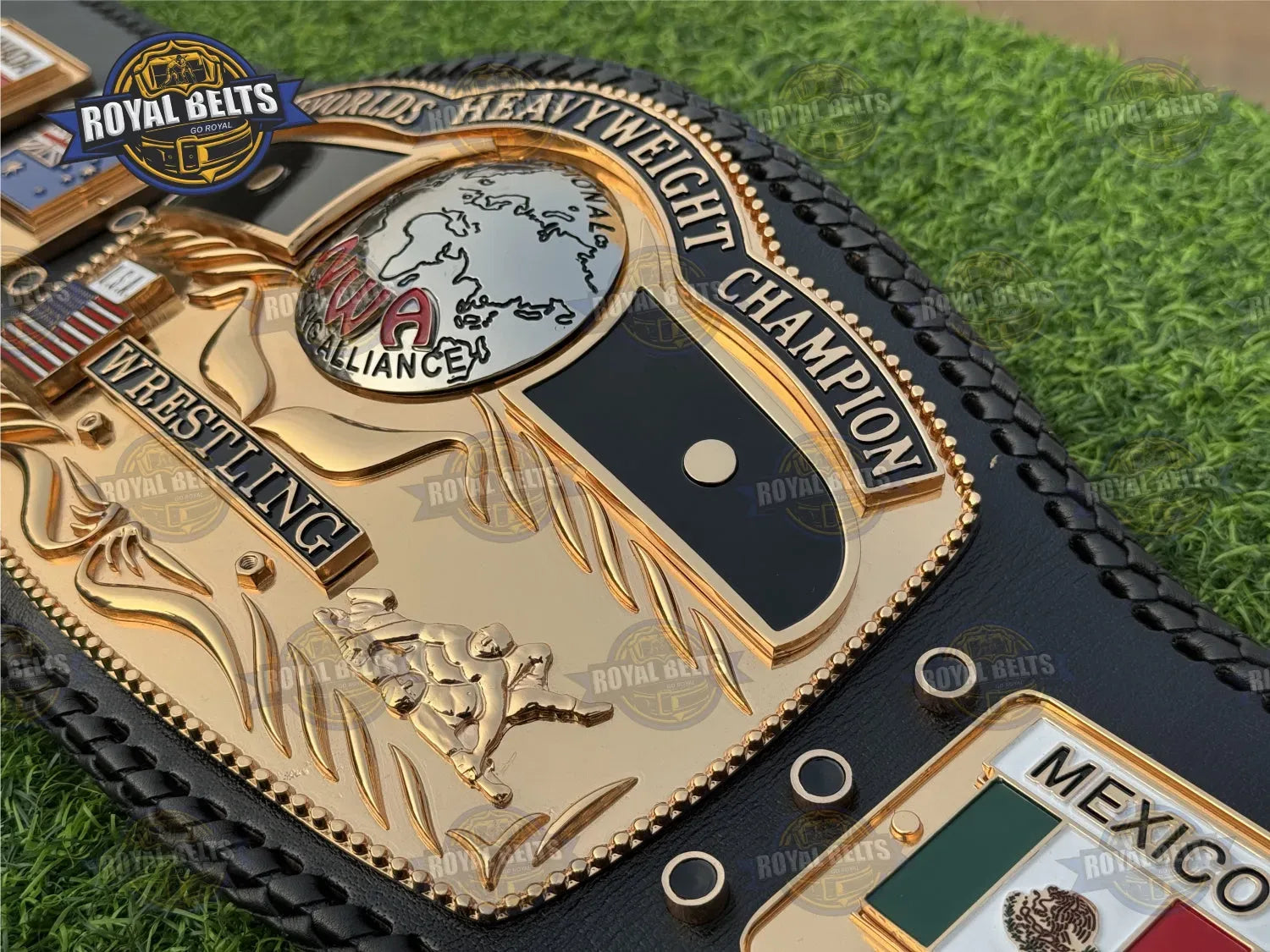 Domed Globe Ric Flair HD CNC Championship Title Belt oversized domed center plate with bold Ric Flair emblem