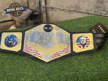 Donald Trump Custom Championship Title Belt crafted with bold lettering and smooth premium cowhide strap