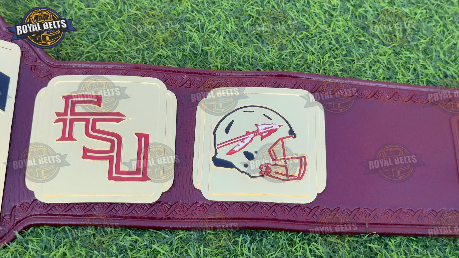 Florida State football championship belt crafted with zinc alloy plates and premium stitched leather Made by Royal Belts