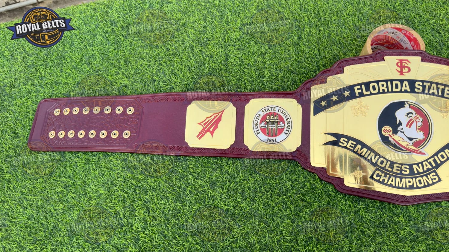 Florida State championship belt with deep etched detailing and flexible adult waist sizing